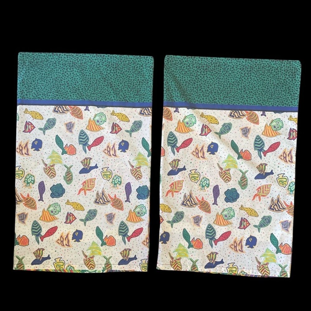 Vintage J. Kee Sheridan Pillowcases Vibrant Abstract Sea Life Patterns Beachy